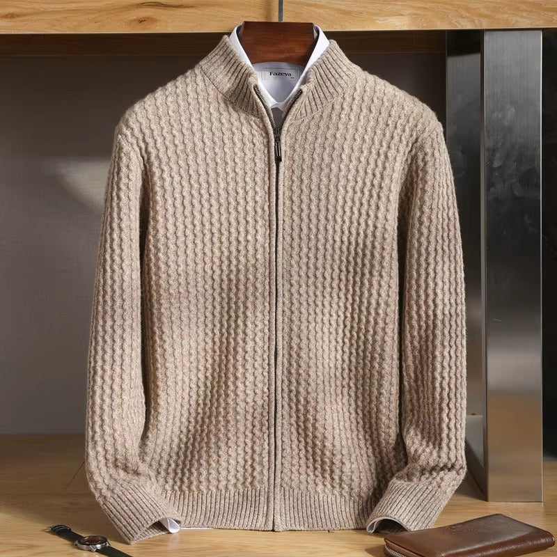 Dax Merino Wool Sweater – Waffle-Knit Lightweight Full-Zip