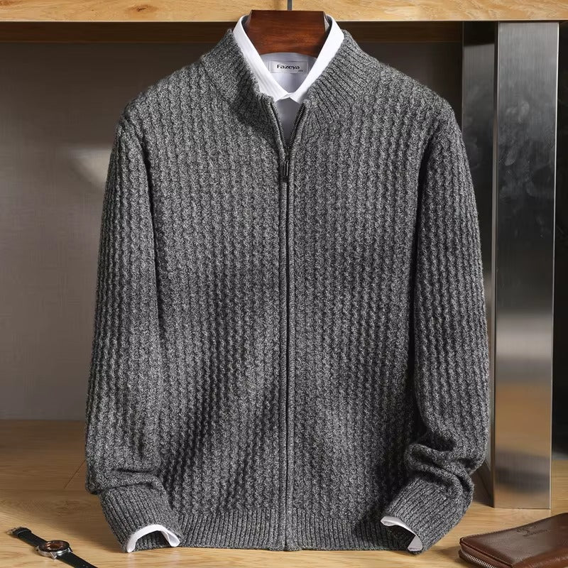 Dax Merino Wool Sweater – Waffle-Knit Lightweight Full-Zip