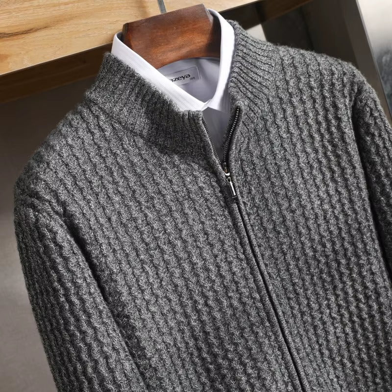 Dax Merino Wool Sweater – Waffle-Knit Lightweight Full-Zip