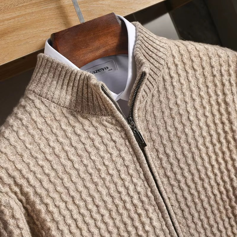 Dax Merino Wool Sweater – Waffle-Knit Lightweight Full-Zip
