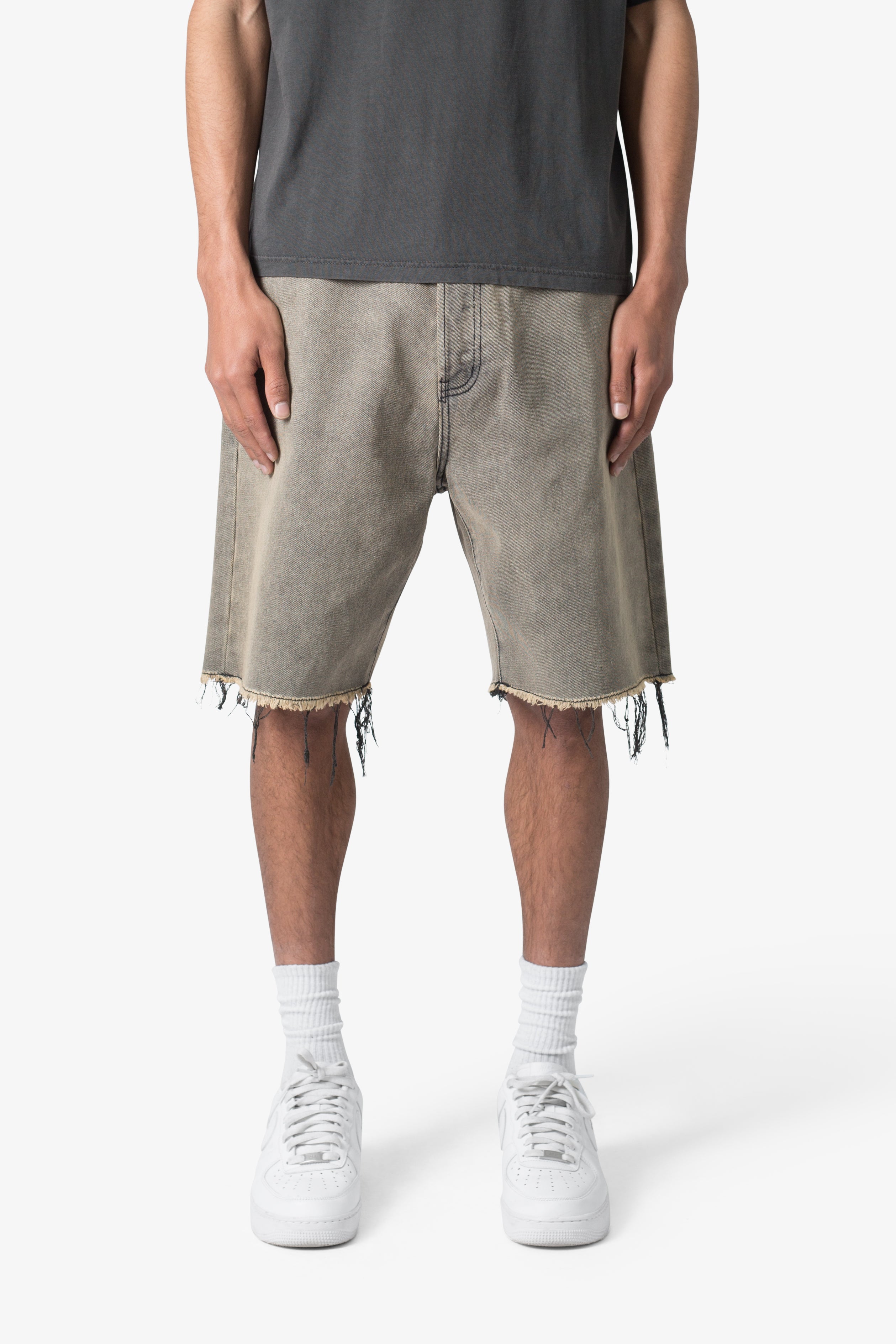 Distressed Mineral Denim Shorts - Brown 0