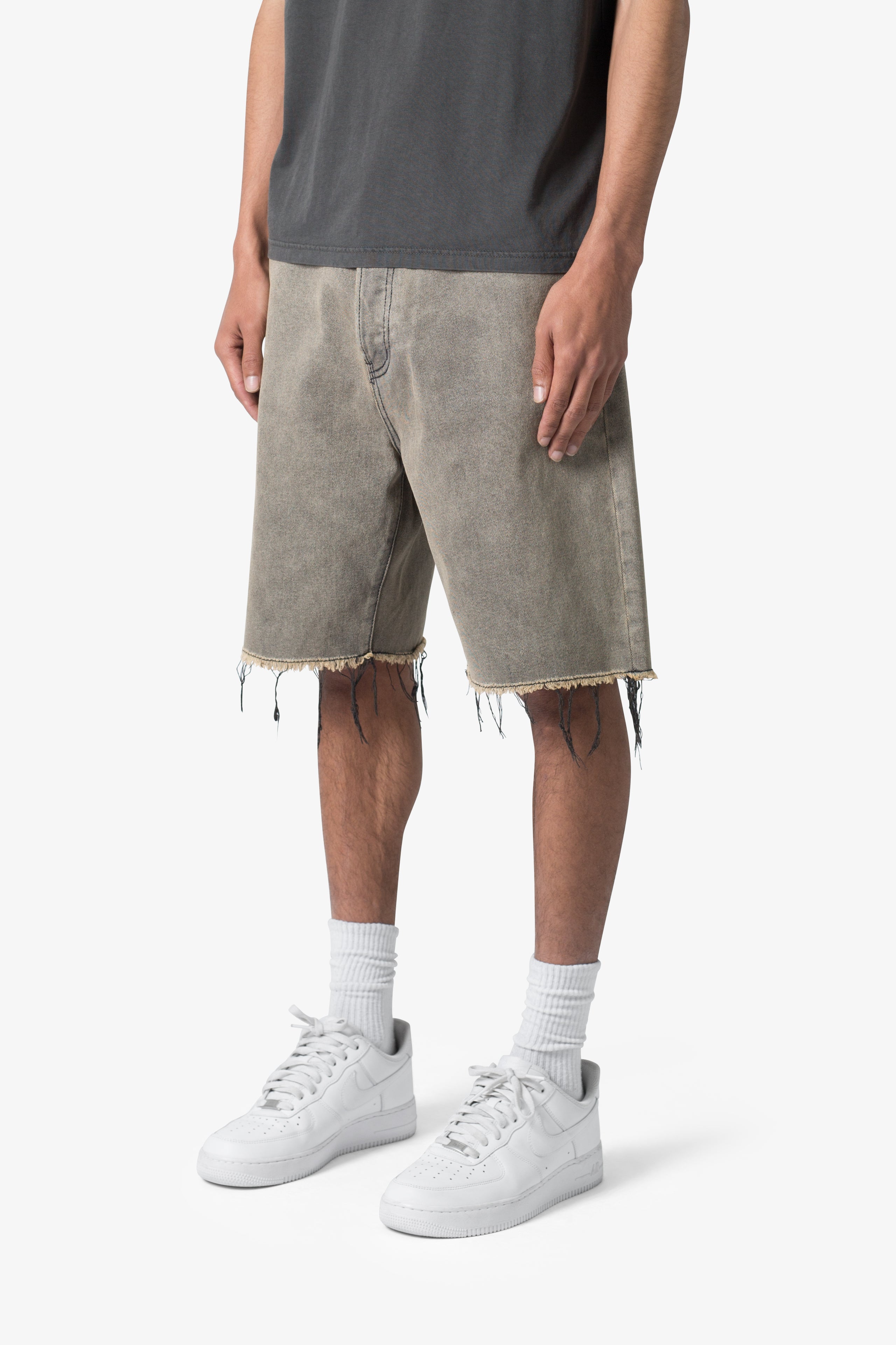 Distressed Mineral Denim Shorts - Brown 2