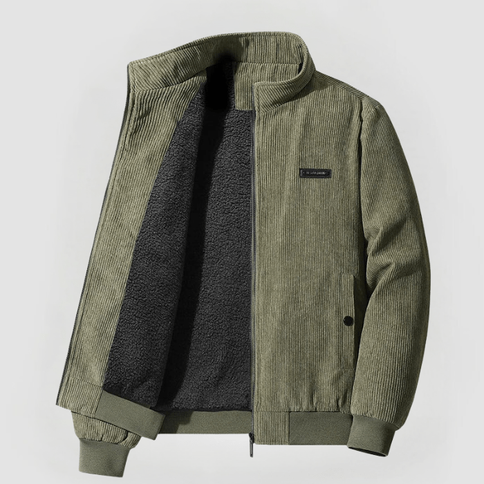 Mens Corduroy Bomber Jacket – Fleece-Lined Warm Ribbed Pockets