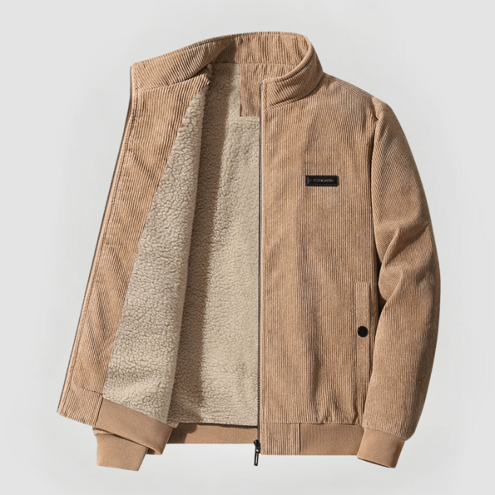 Mens Corduroy Bomber Jacket – Fleece-Lined Warm Ribbed Pockets