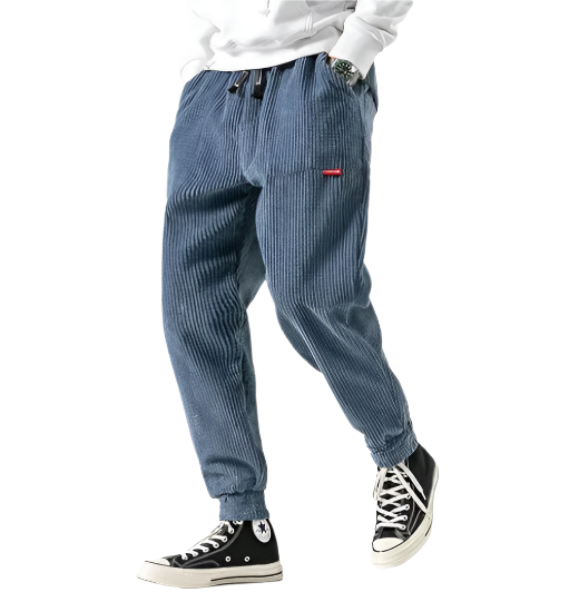 Mens Relaxed Fit Corduroy Joggers – Elastic Waist Casual Track