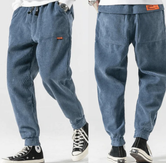 Mens Relaxed Fit Corduroy Joggers – Elastic Waist Casual Track