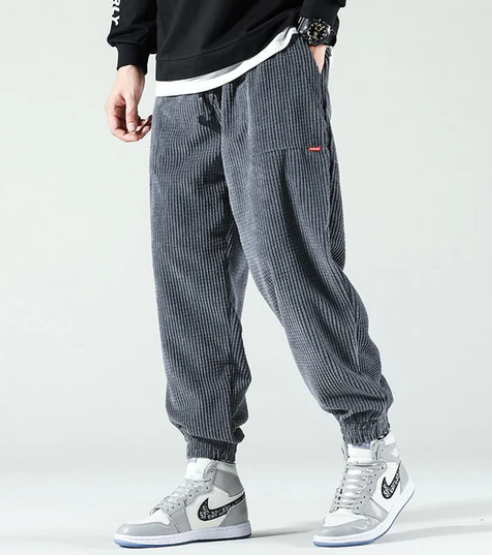 Mens Relaxed Fit Corduroy Joggers – Elastic Waist Casual Track