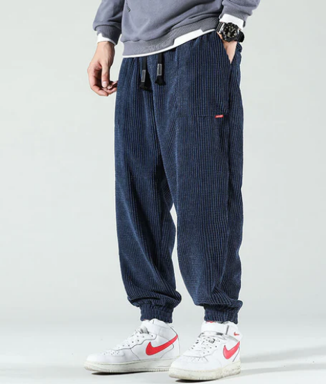 Mens Relaxed Fit Corduroy Joggers – Elastic Waist Casual Track