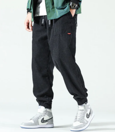 Mens Relaxed Fit Corduroy Joggers – Elastic Waist Casual Track