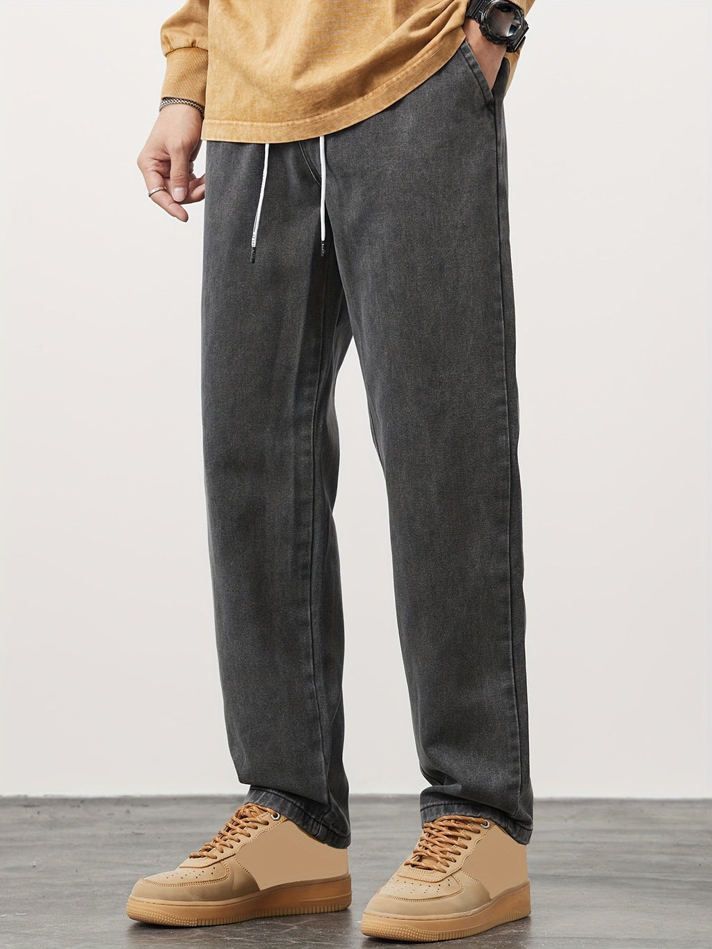 Mens Vintage-Dye Fleece Joggers – Relaxed Fit Elastic Waist Soft Brushed Pockets