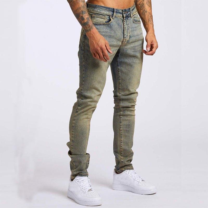 Slim Fit Distressed Jeans – Contrast Stitching Tapered Five-Pocket