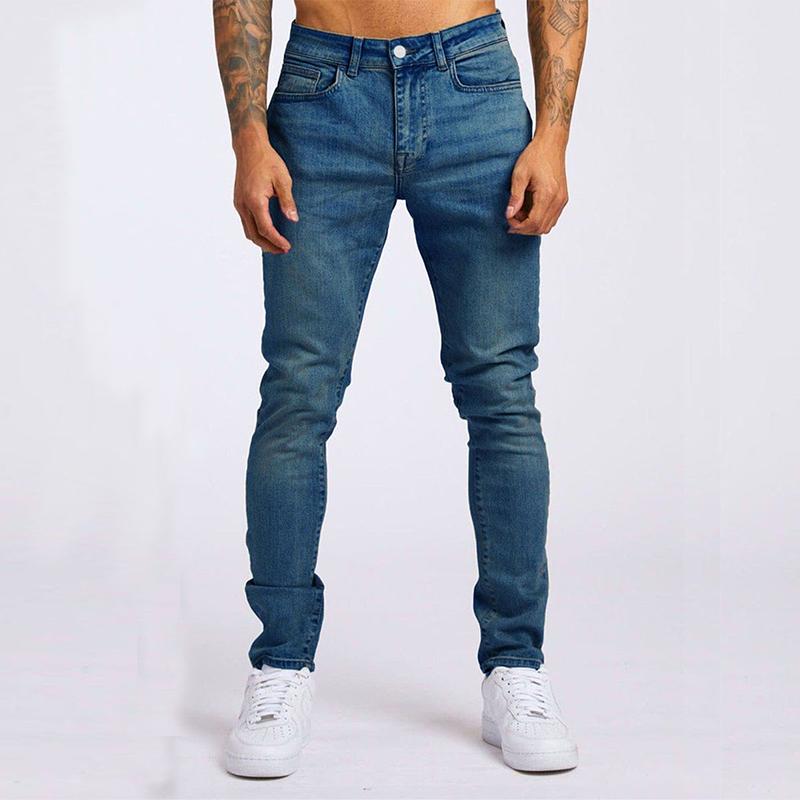 Slim Fit Distressed Jeans – Contrast Stitching Tapered Five-Pocket