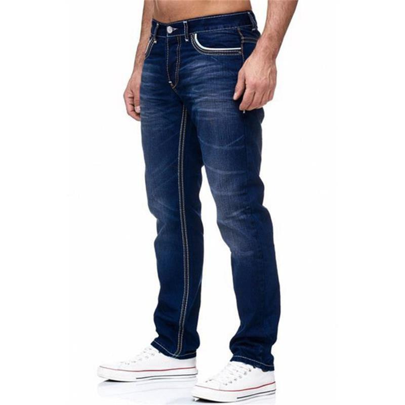 Slim Fit Distressed Jeans – Contrast Stitching Tapered Five-Pocket