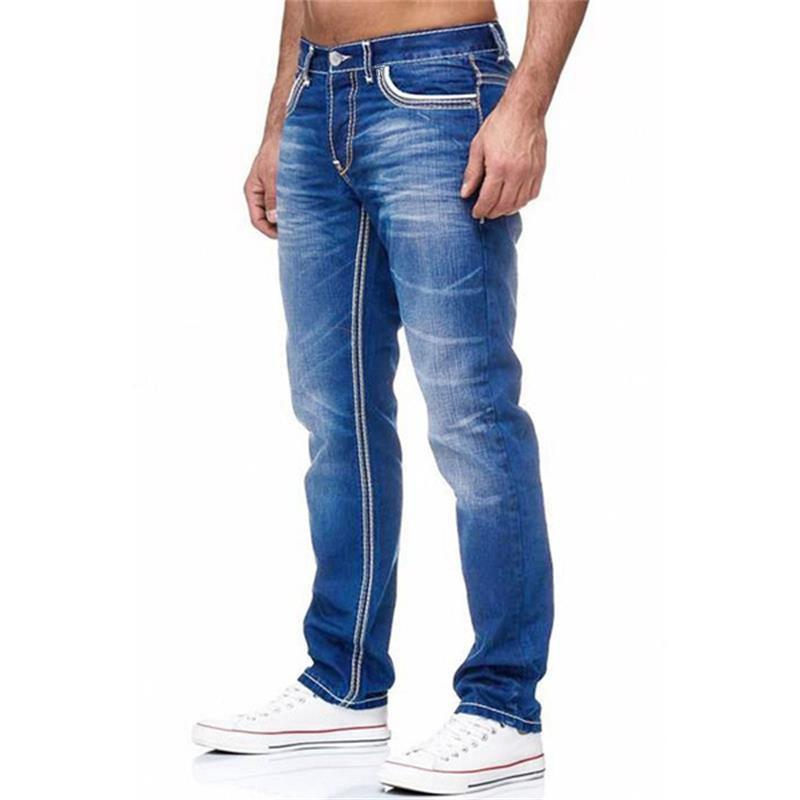 Slim Fit Distressed Jeans – Contrast Stitching Tapered Five-Pocket