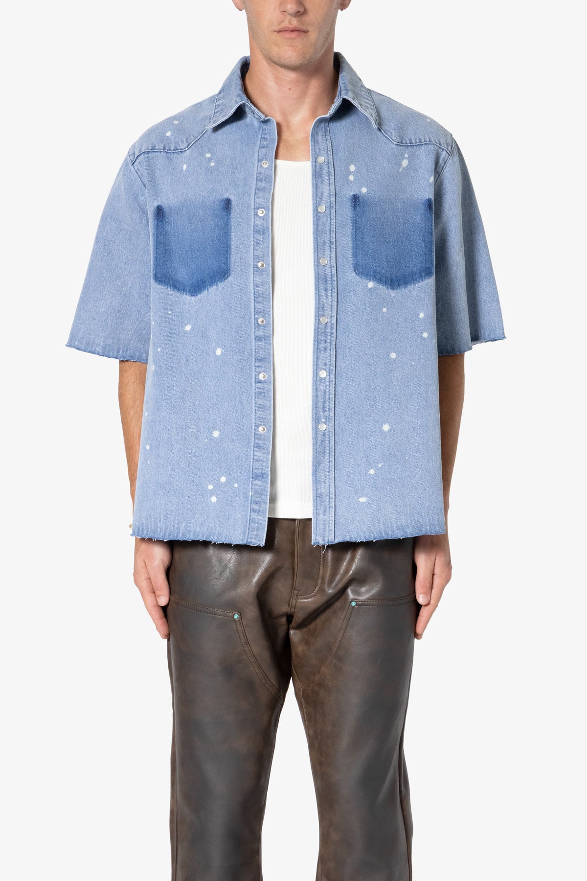 Washed Denim Button Up Shirt - Blue 1