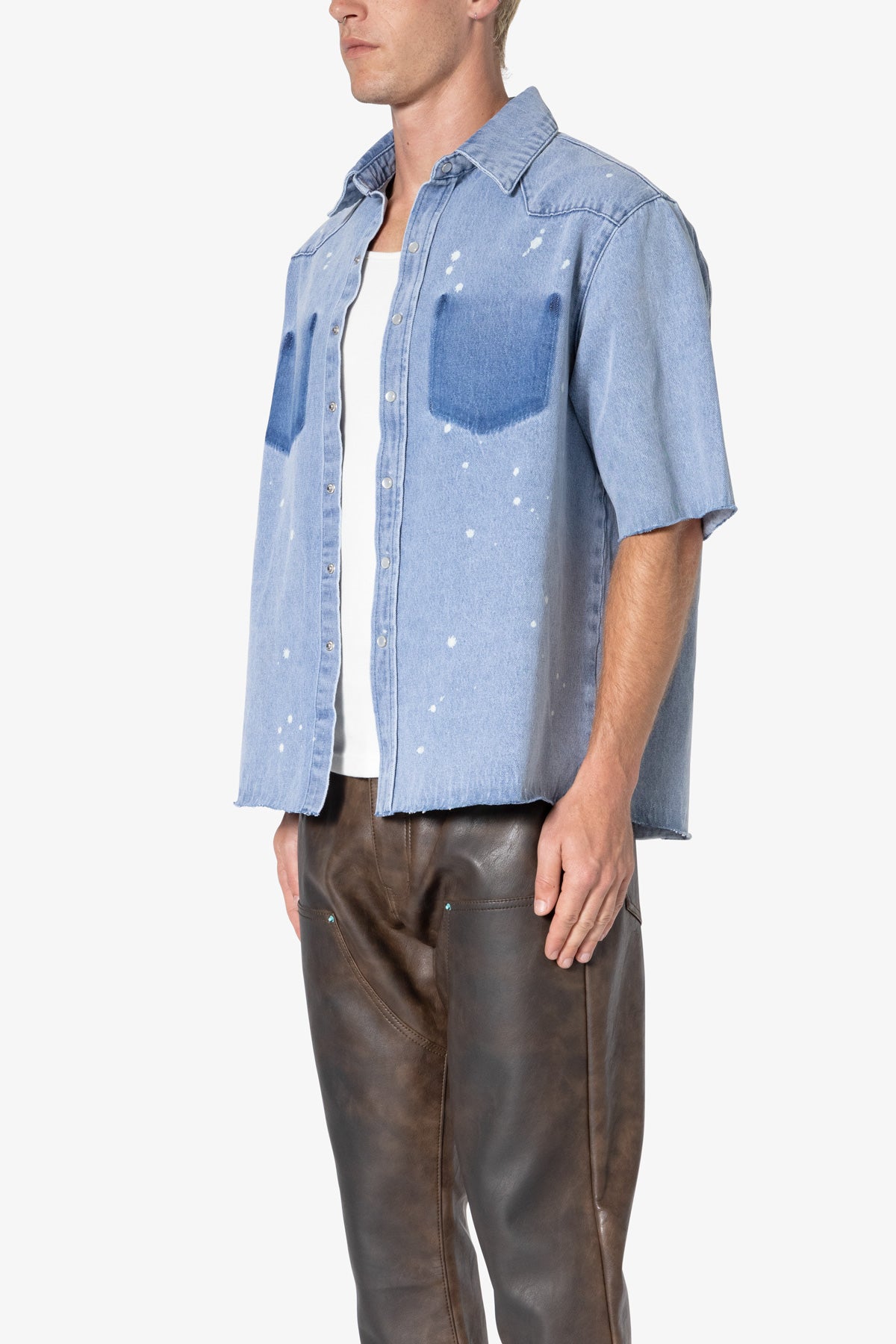 Washed Denim Button Up Shirt - Blue 2