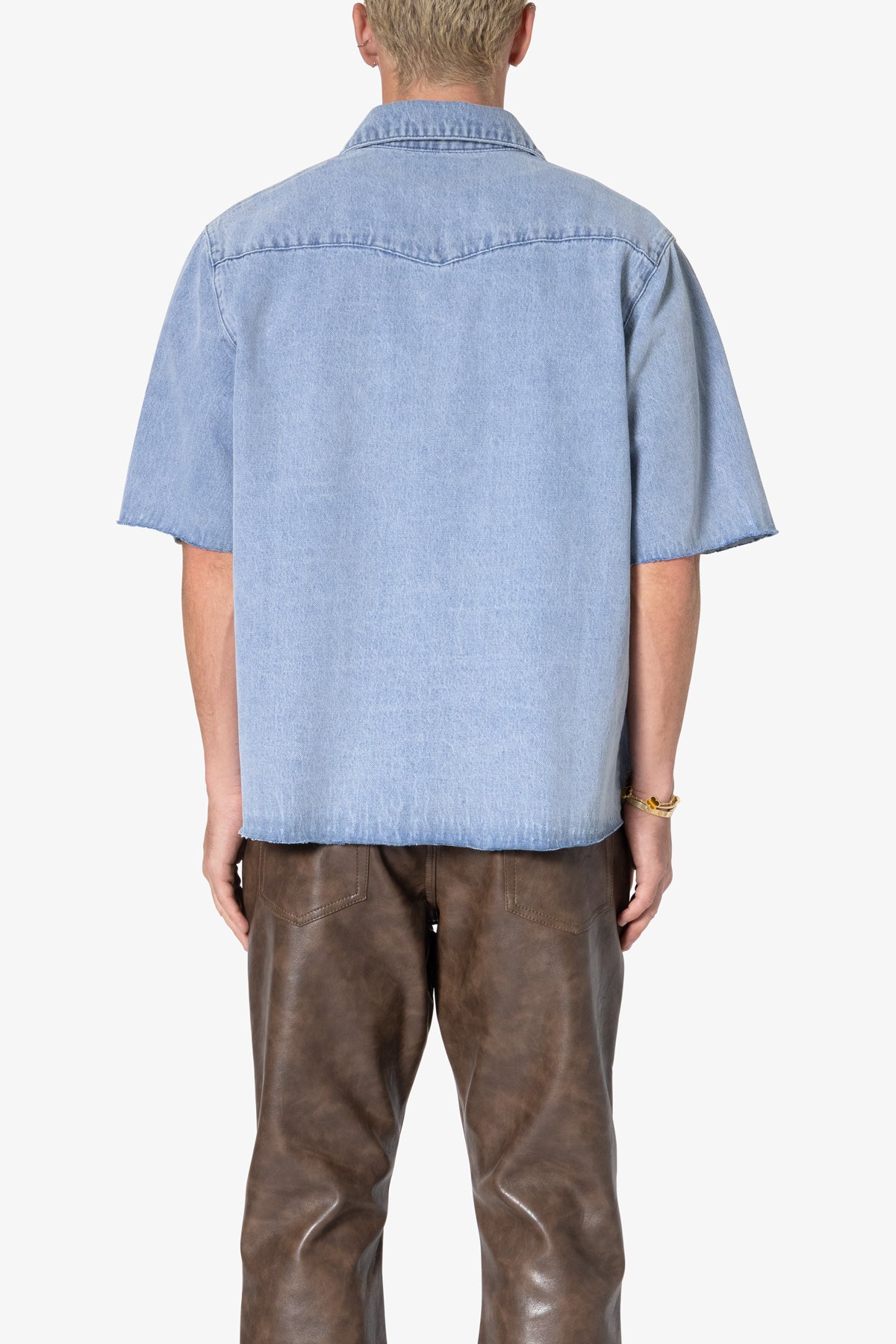 Washed Denim Button Up Shirt - Blue 4