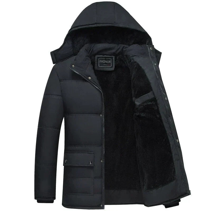 Windproof Insulated Puffer Parka – Mens Detachable Hood Longline Warm Winter