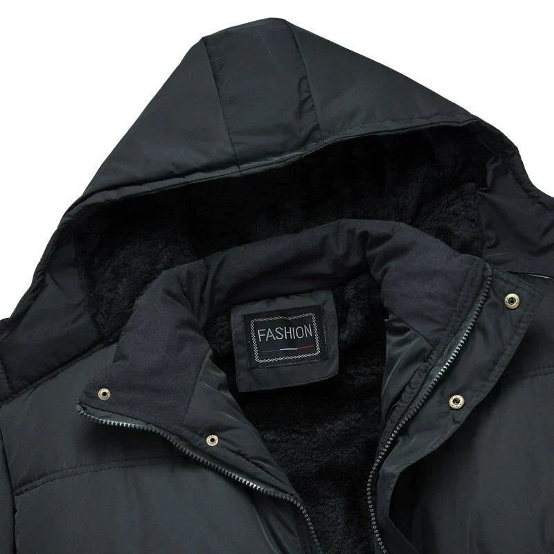 Windproof Insulated Puffer Parka – Mens Detachable Hood Longline Warm Winter